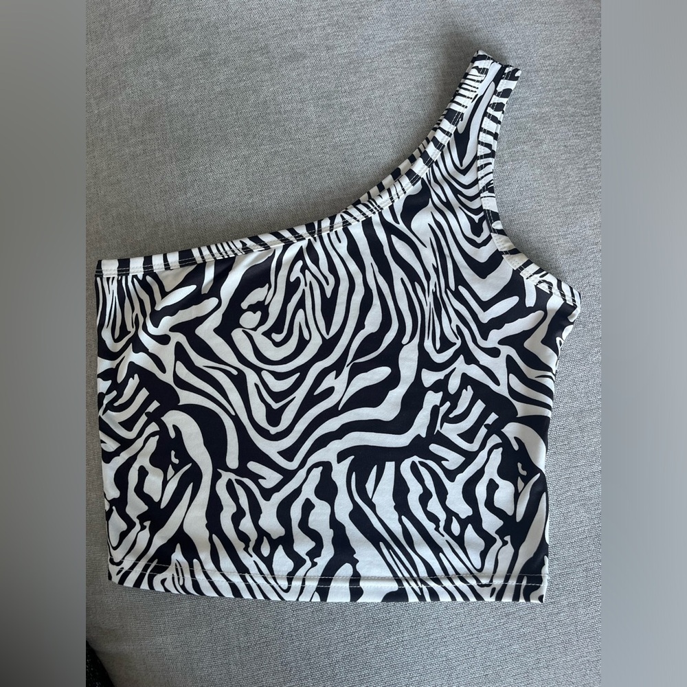 Zebra Print One-Shoulder Top